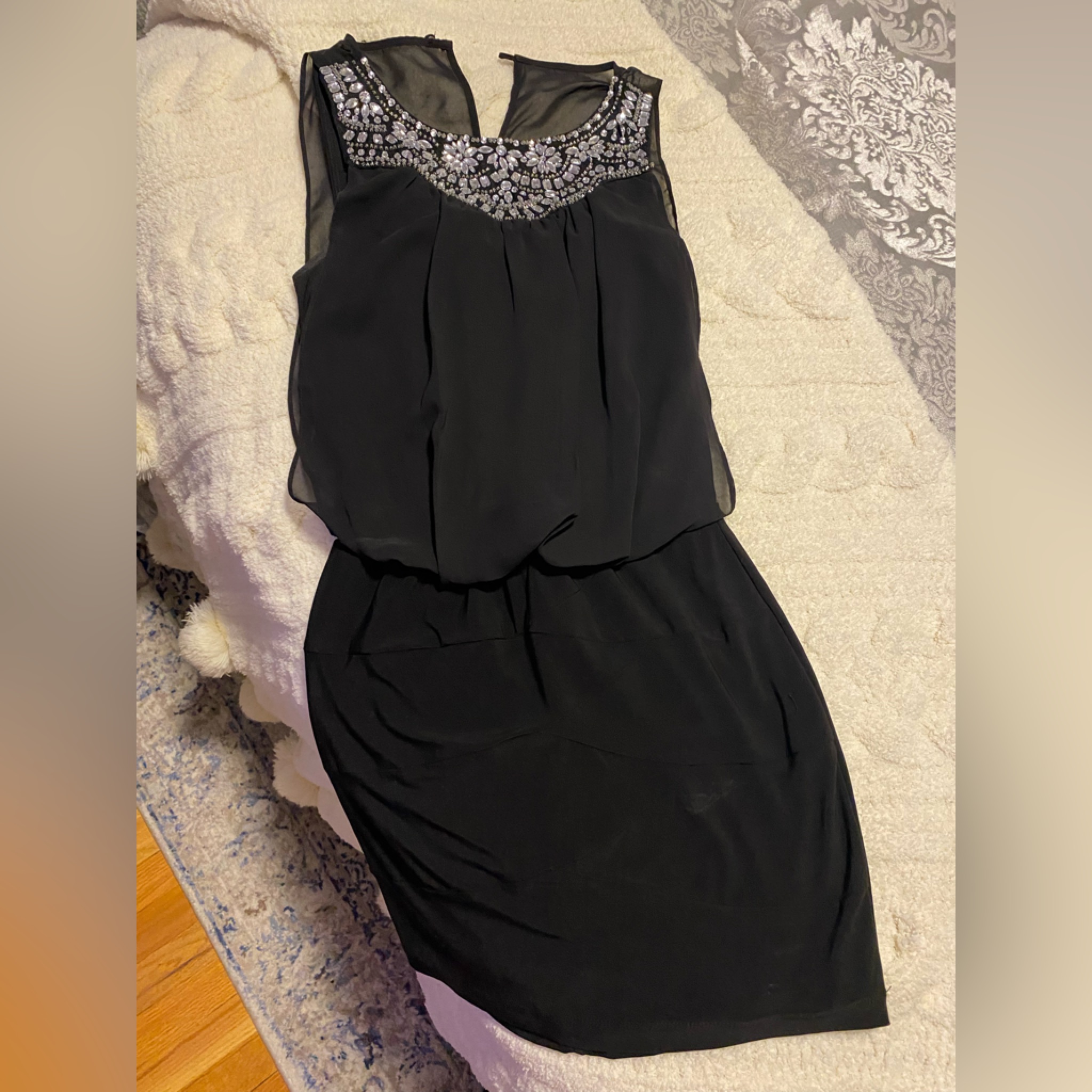 Lbd | Women’s Fitted Black Mini Bejeweled Dress Size 4